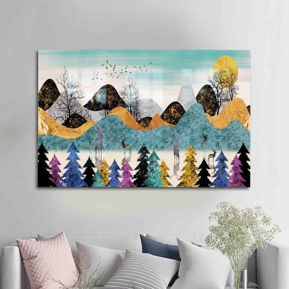 Wall Decor Glass Art Abstract Forest Painting View Landscape