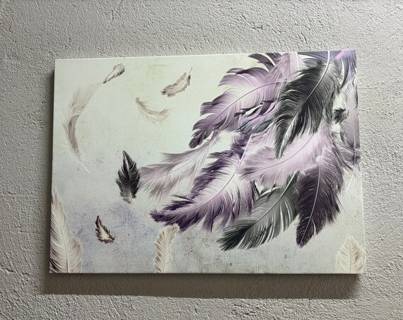 Soft Purple Gray Floating Feathers Minimalist Abstract Poster