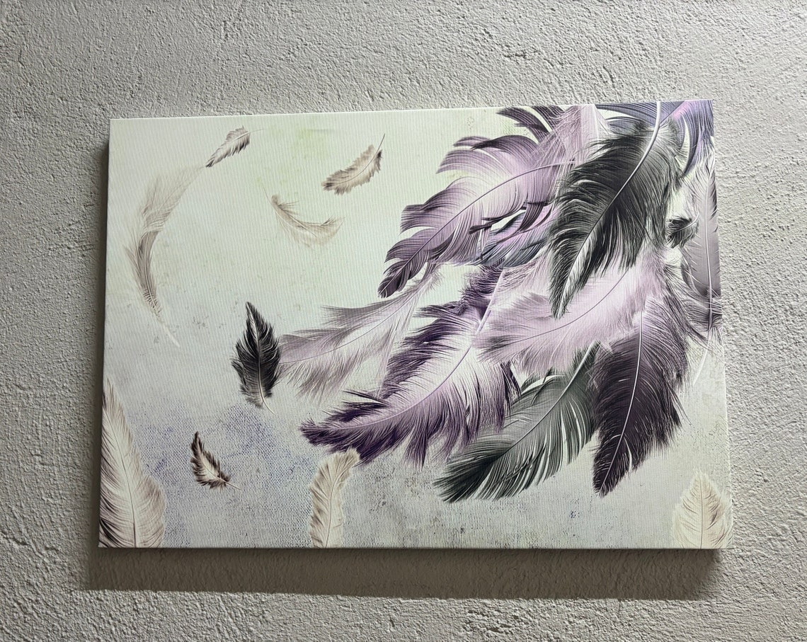 Soft Purple Gray Floating Feathers Minimalist Abstract Poster