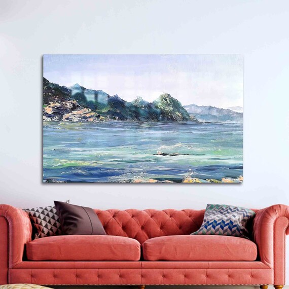 Abstract Sea Waves Against Rocky Cliffs Impressionist Wall Art
