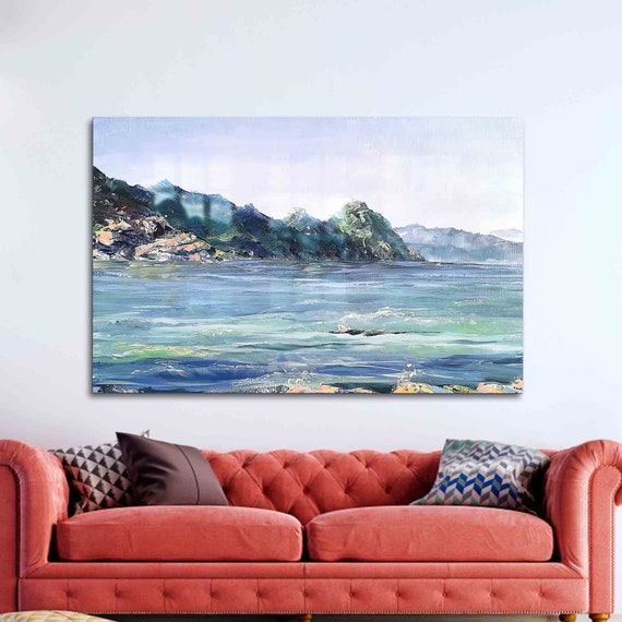 Wall Decor Glass Abstract Sea Landscape View Mountain Art