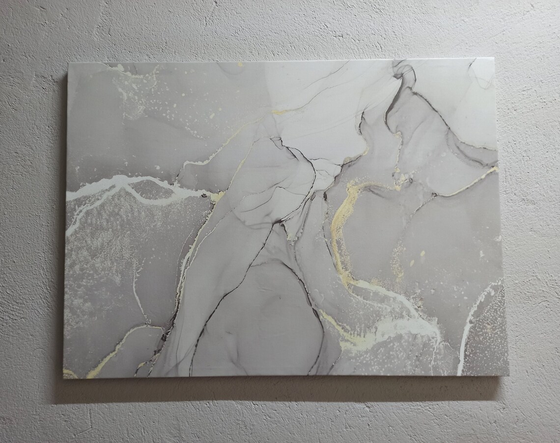 Gray and Gold Marble Swirls Luxury Abstract Alcohol Ink Poster