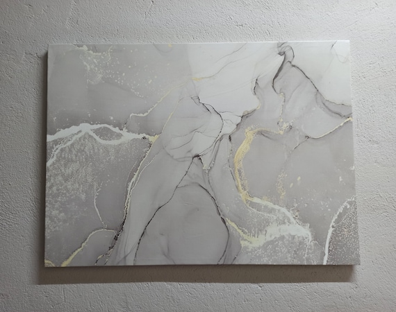 Gray and Gold Marble Swirls Luxury Abstract Alcohol Ink Poster
