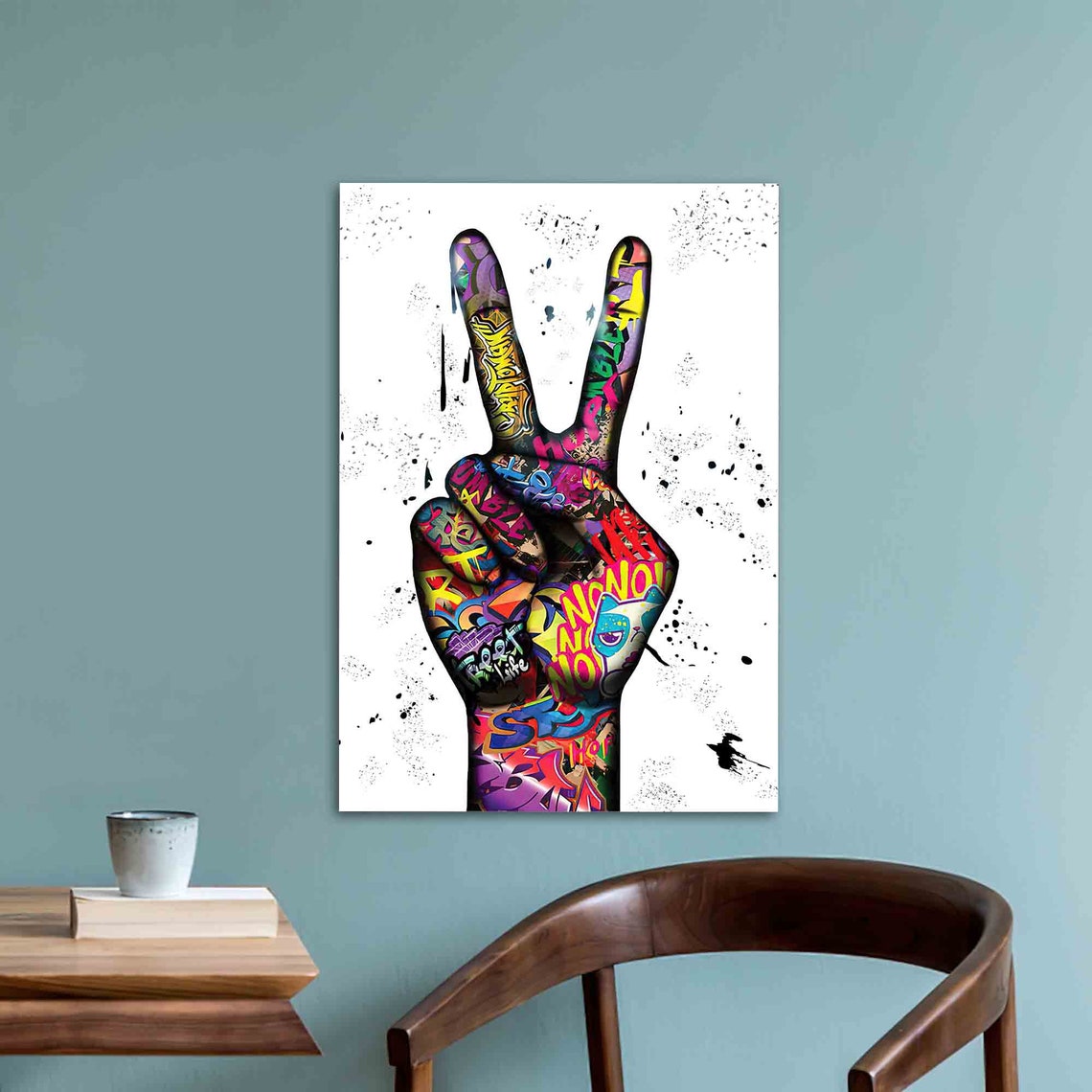 Peace Sign Hand Graffiti Street Art Colorful Pop Style Wall Poster