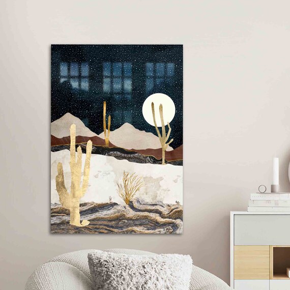 Glass Printing Wall Decoration Art Abstract Desert Landscape Starry Sky View Night