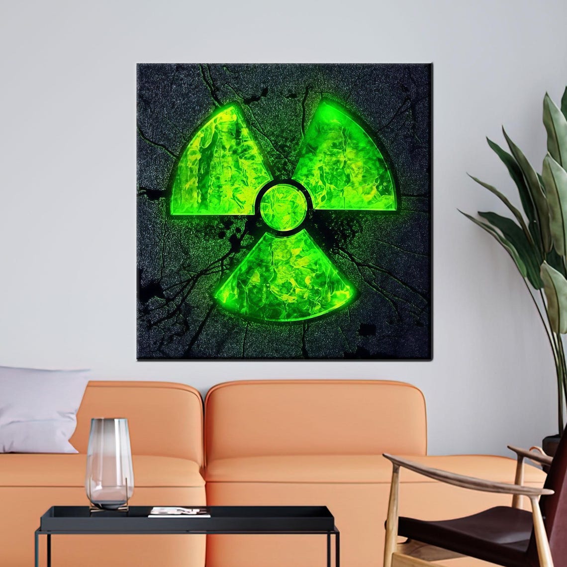 Neon Green Radioactive Warning Symbol Dark Grunge Sci-Fi Canvas Poster