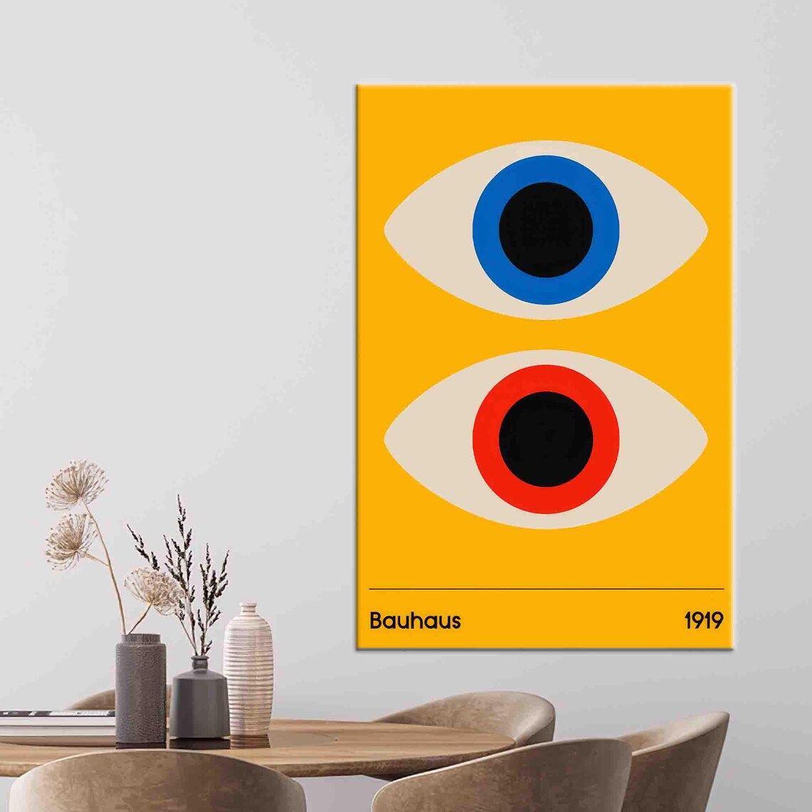 Bauhaus 1919 Yellow Eyes Mid Century Modern Geometric Art Poster