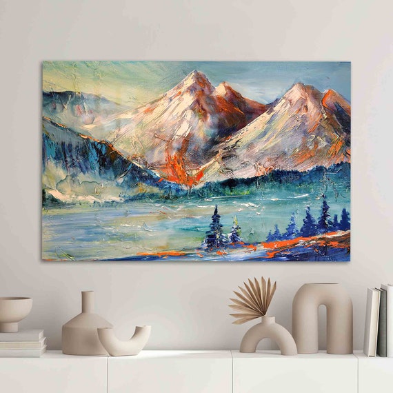Mural Art Tempered Glass Wall Abstract Mountain Painitng Landscape Decoration