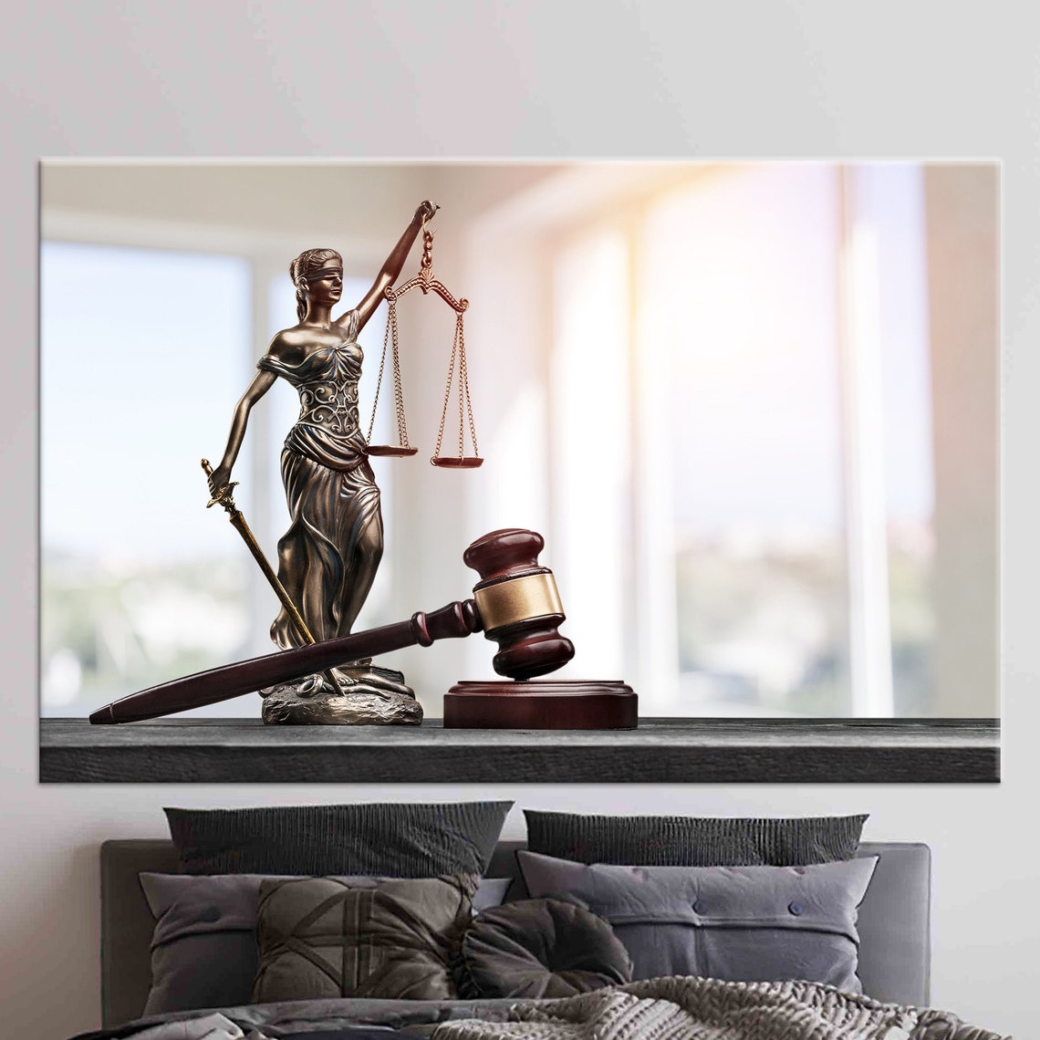 Lady Justice Themis Bronze Statue Scales Gavel Office Poster