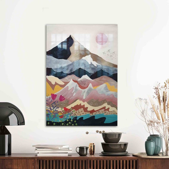 Glass Printing Mural Art Abstract Mountain Minimal Contemporary Wall Landscape Decor