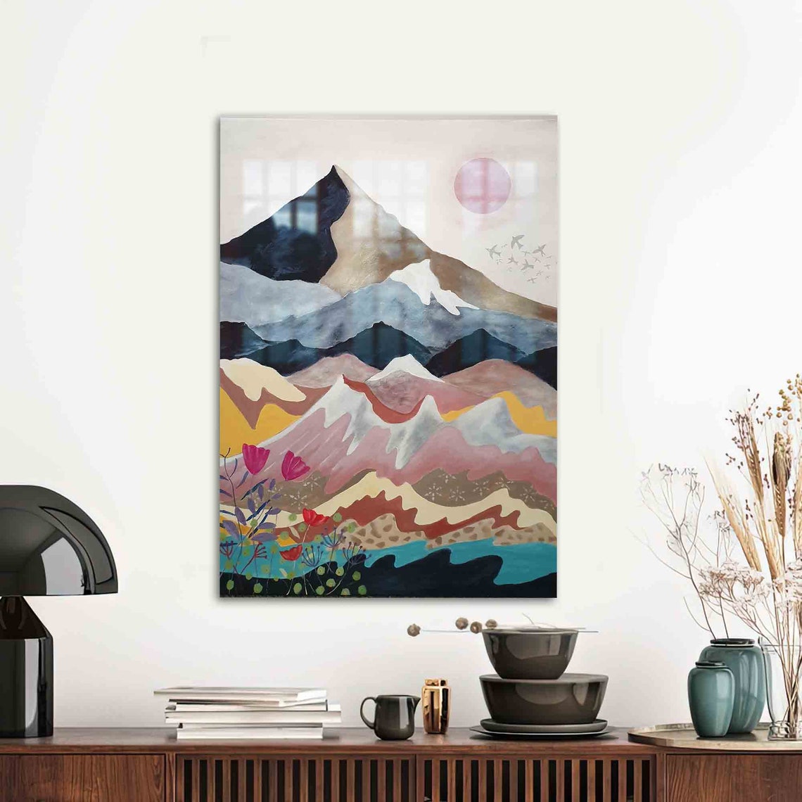 Colorful Abstract Mountain Landscape Contemporary Wall Art Decor
