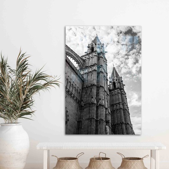 Spanish Gothic Cathedral Twin Towers Spain Monochrome Poster