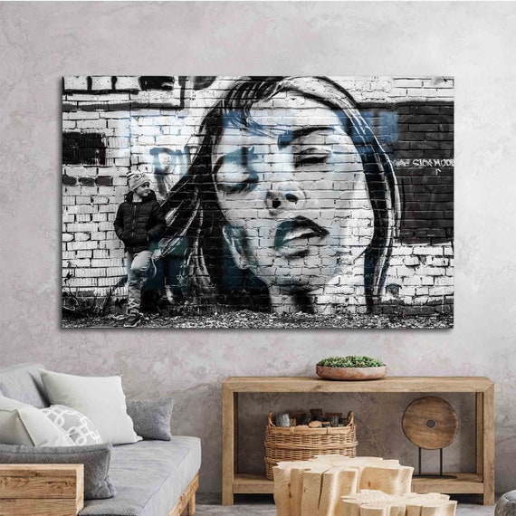 Wall Decor Glass Tempered Woman Portrait Art Girl Graffiti Woan Street Decoration