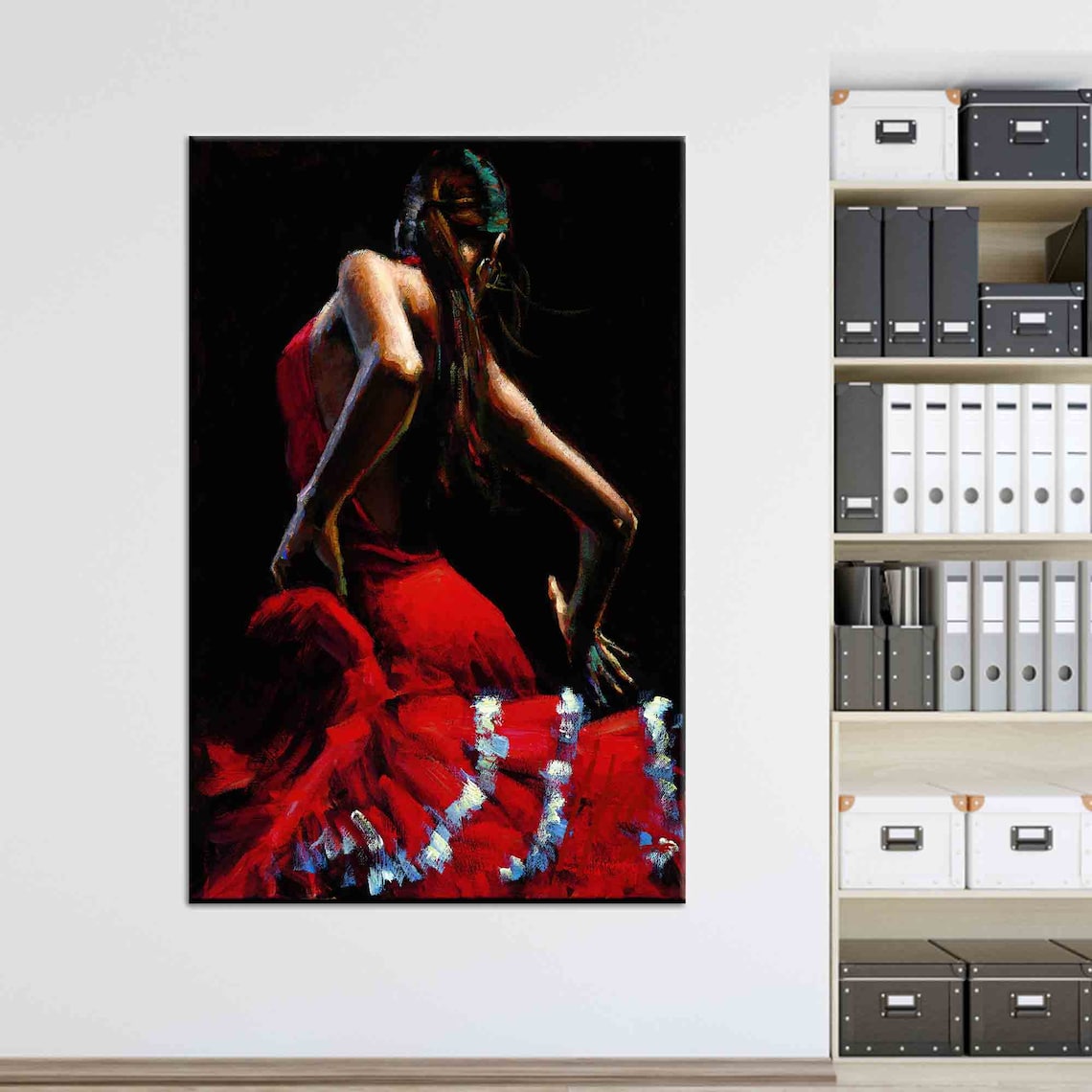 Passionate Flamenco Dancer Red Dress Dramatic Spanish Painting Poster