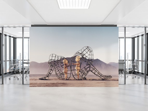 Burning Man Wireframe Couple Desert Sculpture Large Scale Art Poster