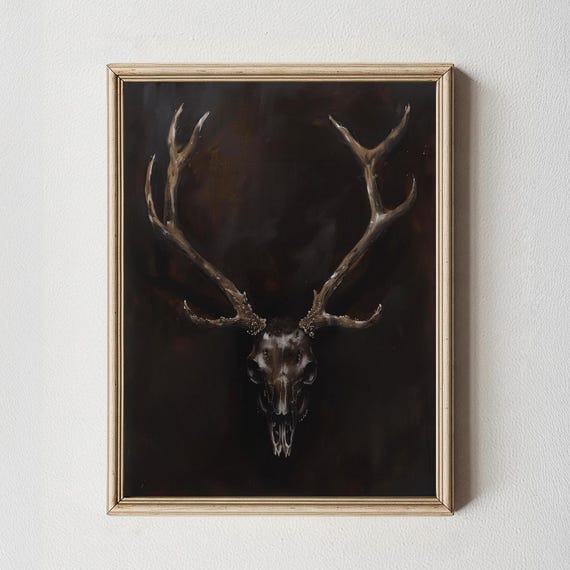 Vintage Deer Christmas Art Print, Rustic Farmhouse