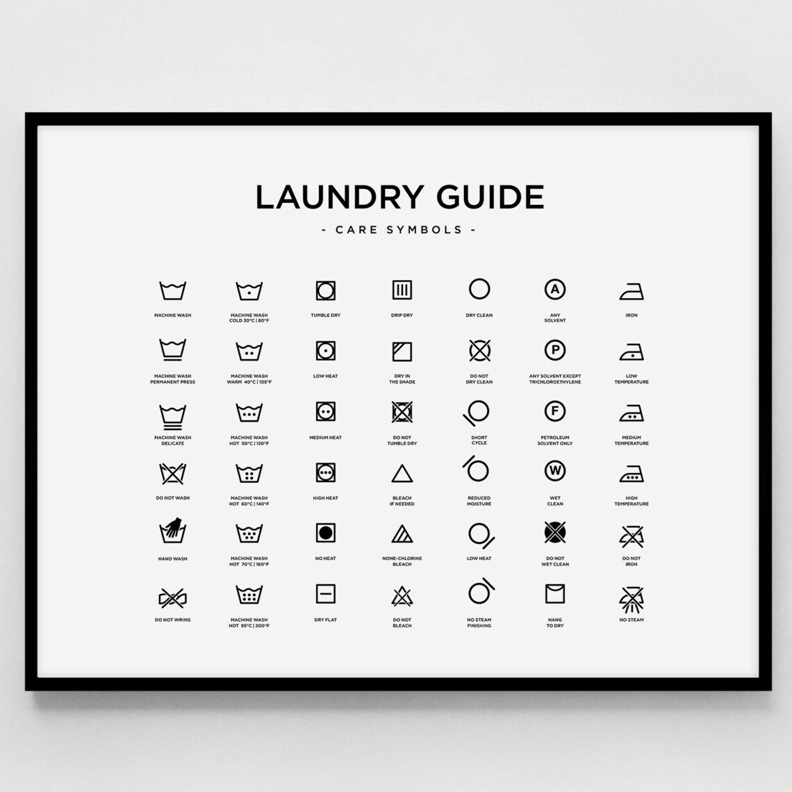 Laundry Care Guide Signs Art Print, Laundry Room Decor
