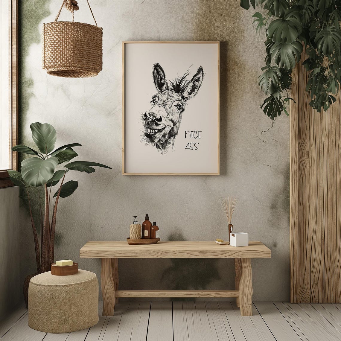 Smiling Donkey Nice Ass Funny Vintage Sketch Bathroom Humor Poster - Image 2