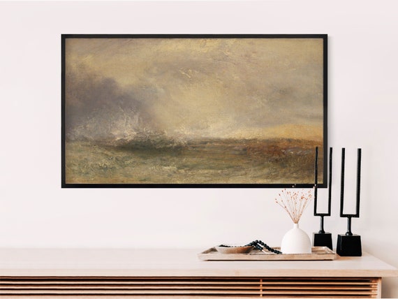 Frame Tv Art Moody Sea Landscape Oil Painting Rough Waves Vintage Coastal Art Dark Antique Ocean Artwork For The 4k Tv