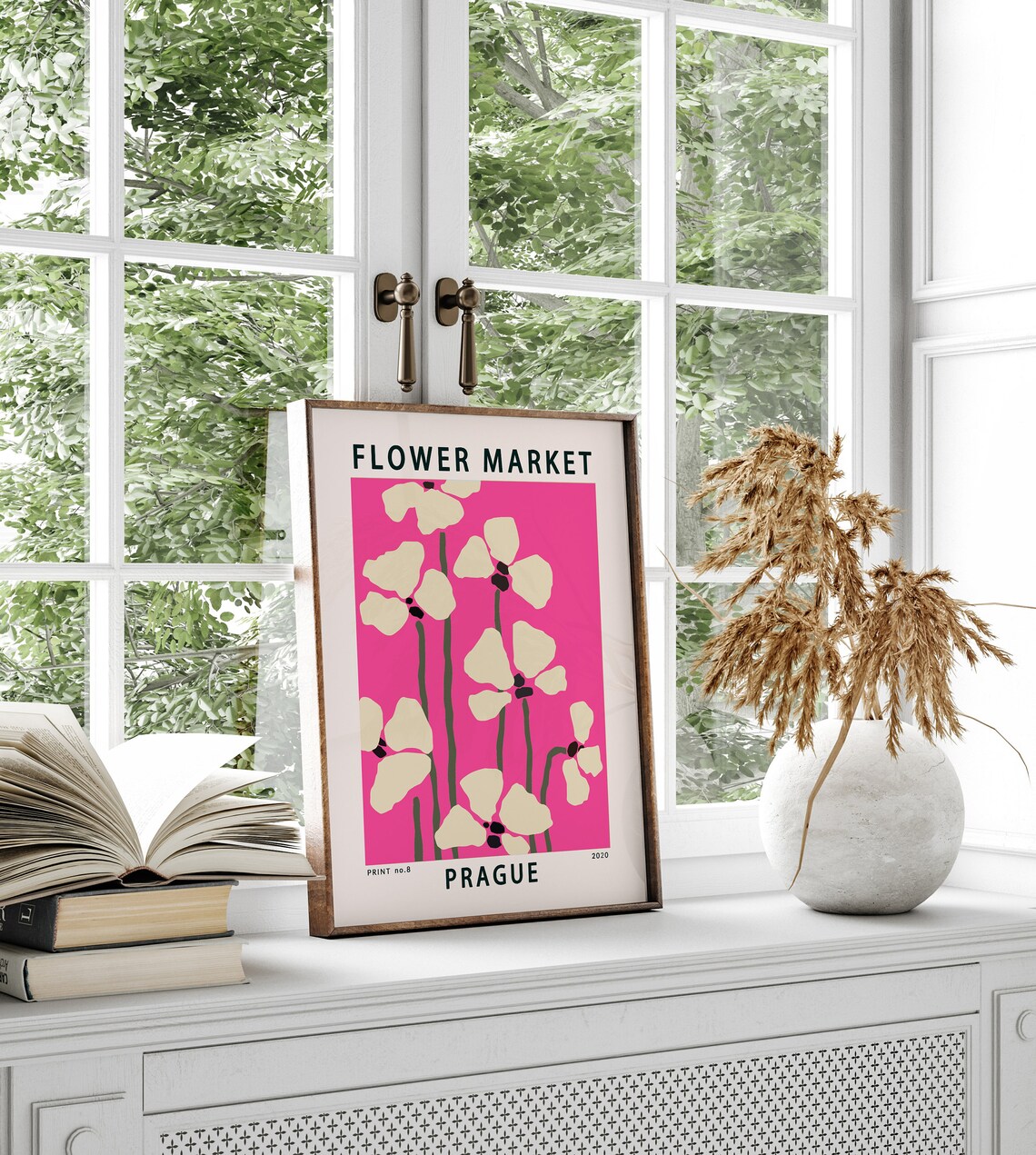 Prague Flower Market Pink Poppy 2020 Retro Botanical Style Print - Image 2