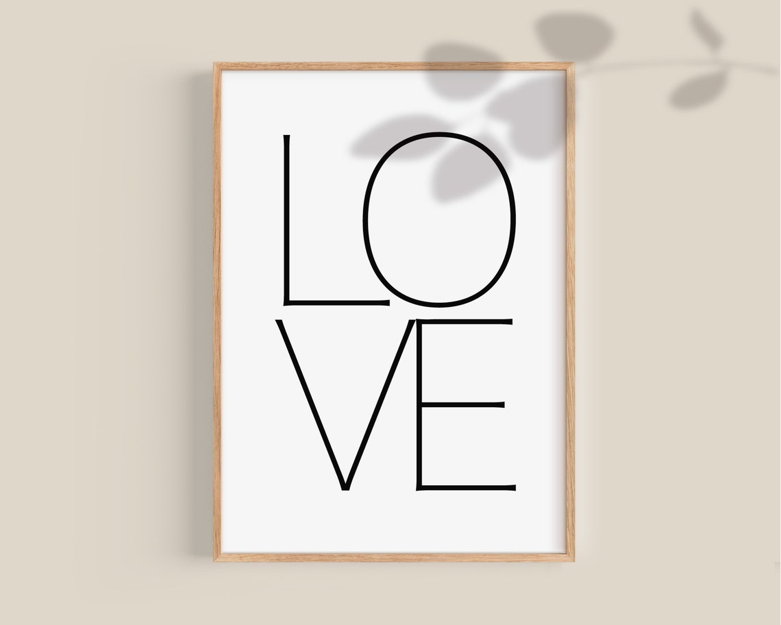 Love Minimalist Typography Black and White Modern Decor Poster