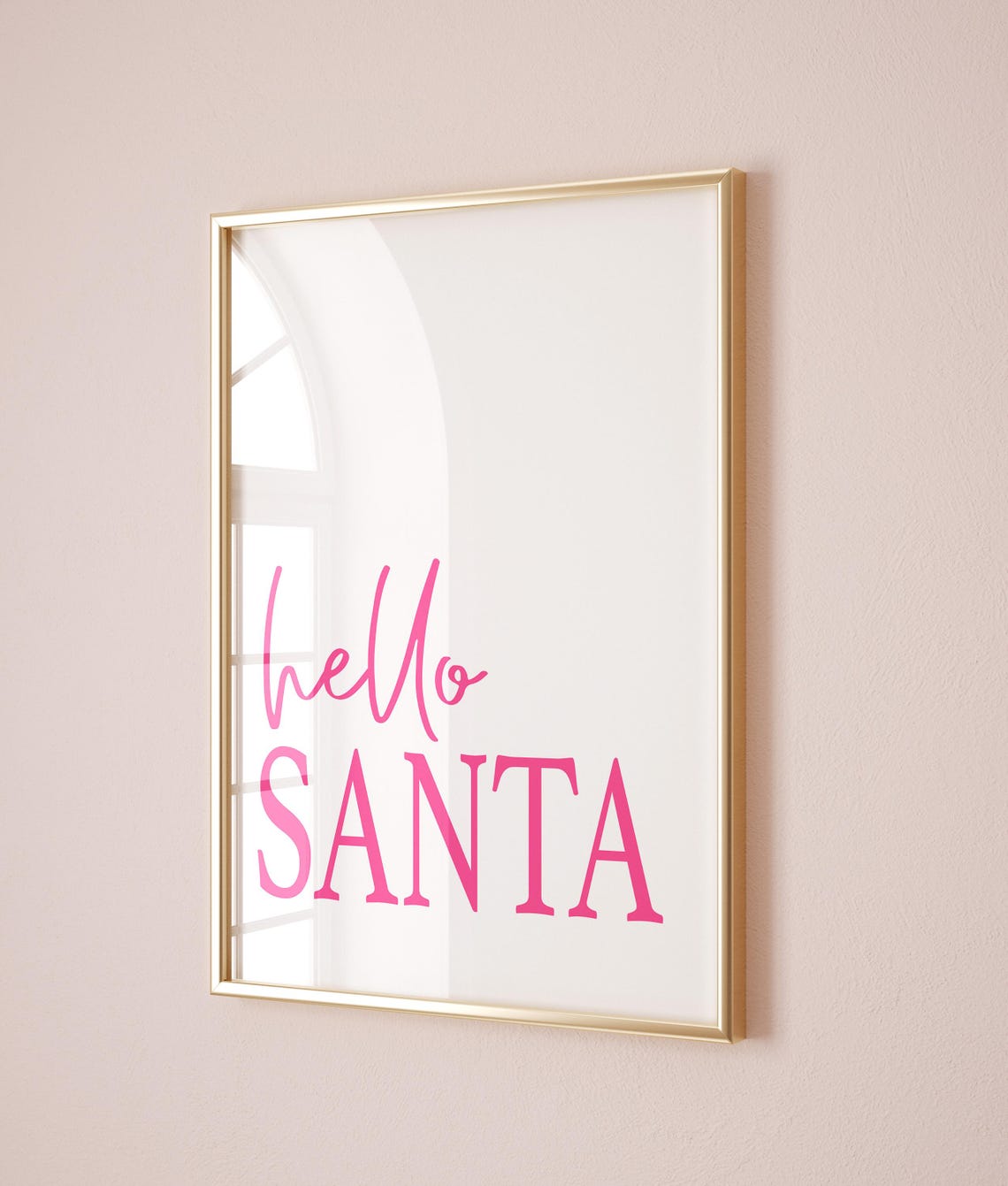 Hot Pink Hello Santa Script Typography Trendy Modern Christmas Poster