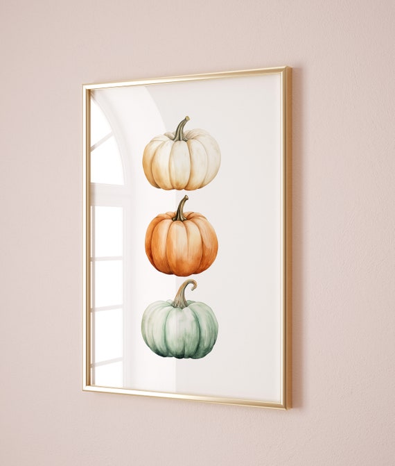Pumpkin Halloween White Pumpkin Watercolor Art Print