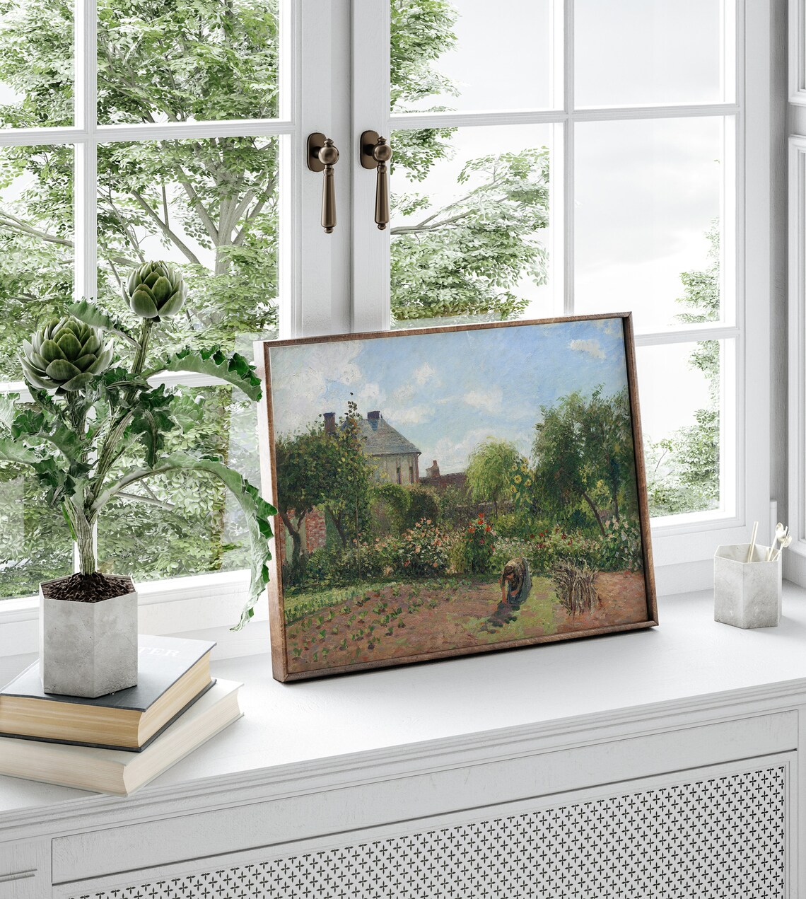 Summer Garden with Cottage Vintage Impressionist Painting Poster - Image 2