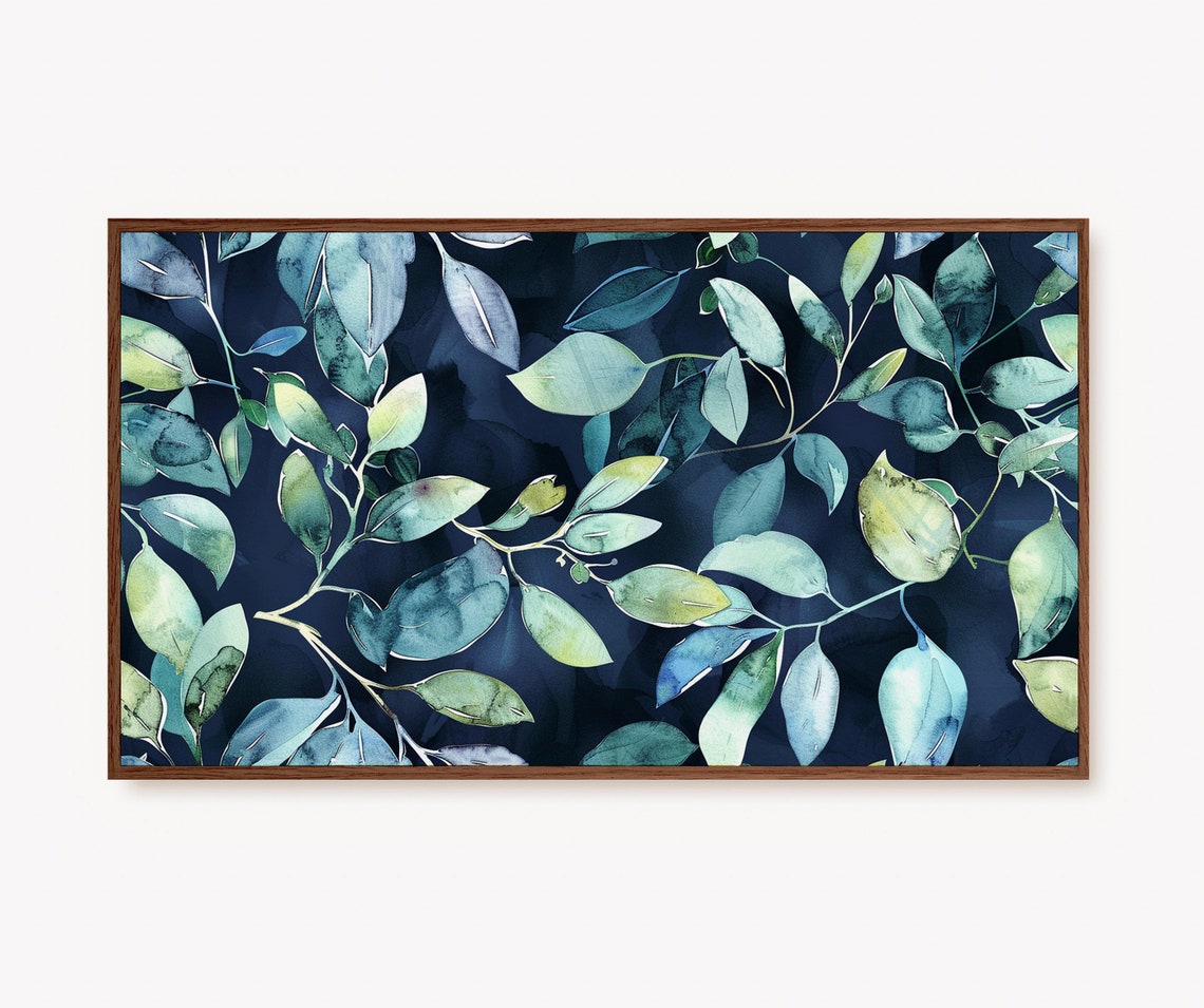 Navy Teal Watercolor Botanical Leaves Eucalyptus Floral Poster