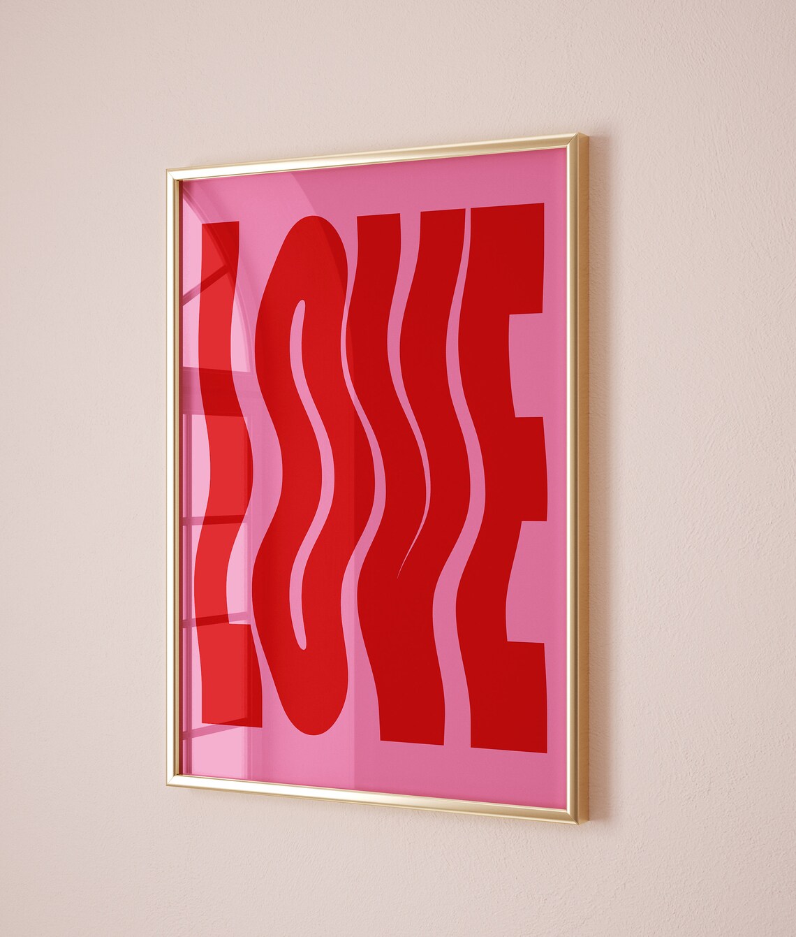 Love Wavy Retro Typography Poster Pink Red Dorm Aesthetic Art - Image 2