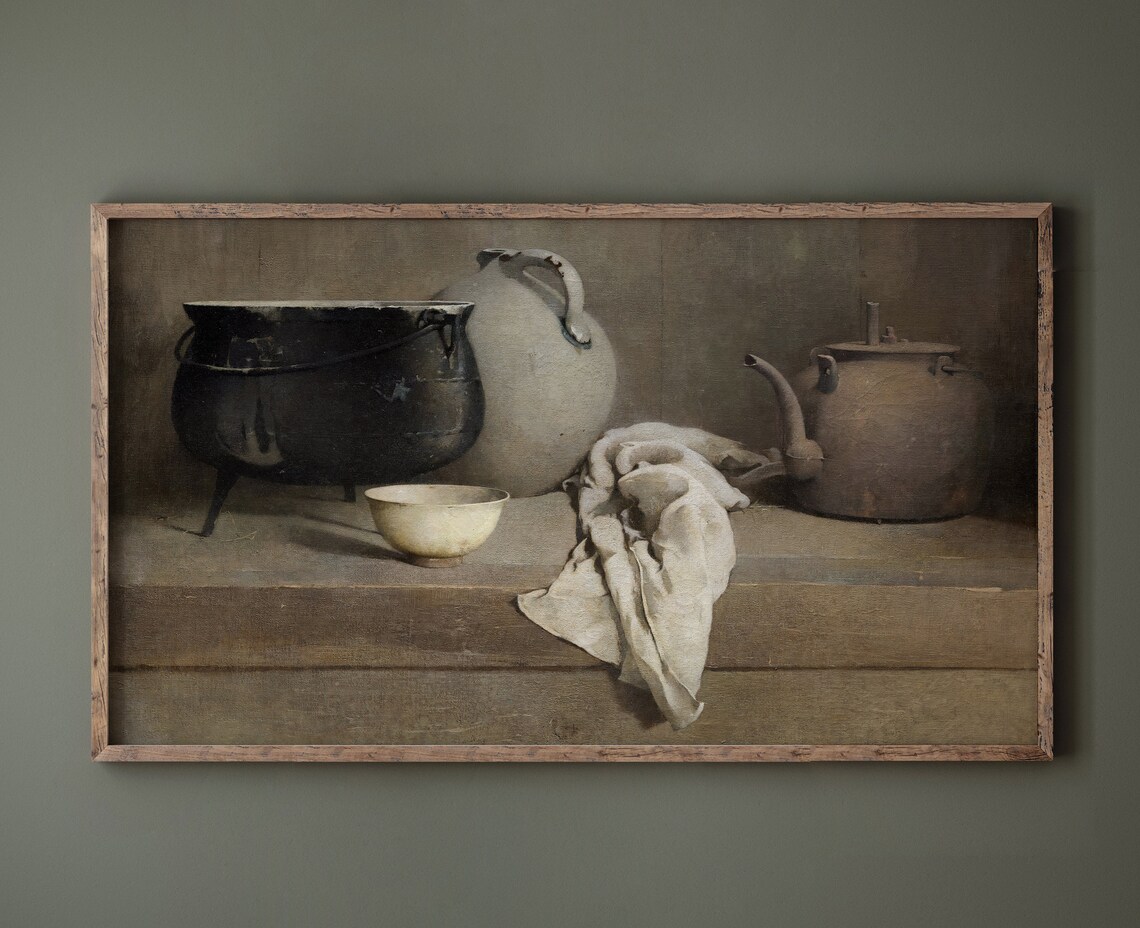 Vintage Still Life Oil Painting Kettle Jug Pot Kitchen Poster - Image 2
