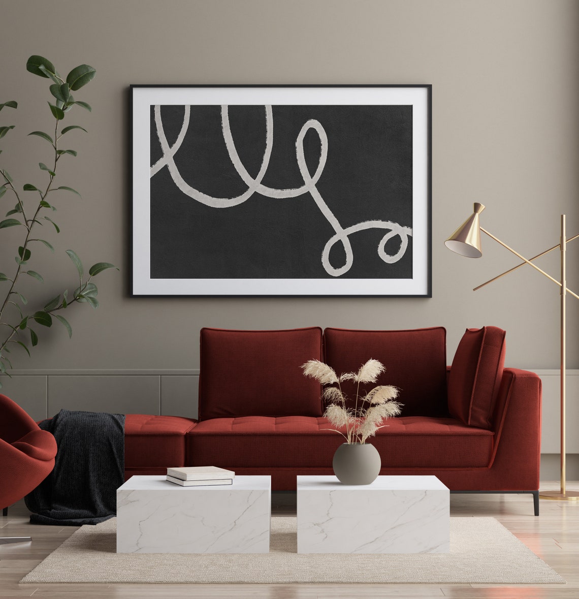 Black and White Abstract Looping Line Modern Minimalist Art Poster - Image 3