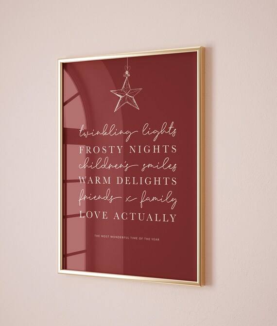 Burgundy Christmas Quotes Star Ornament Elegant Holiday Typography Poster