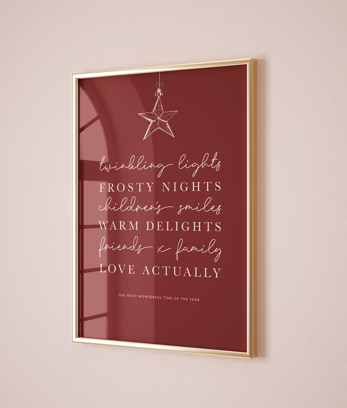 Burgundy Christmas Quotes Star Ornament Elegant Holiday Typography Poster