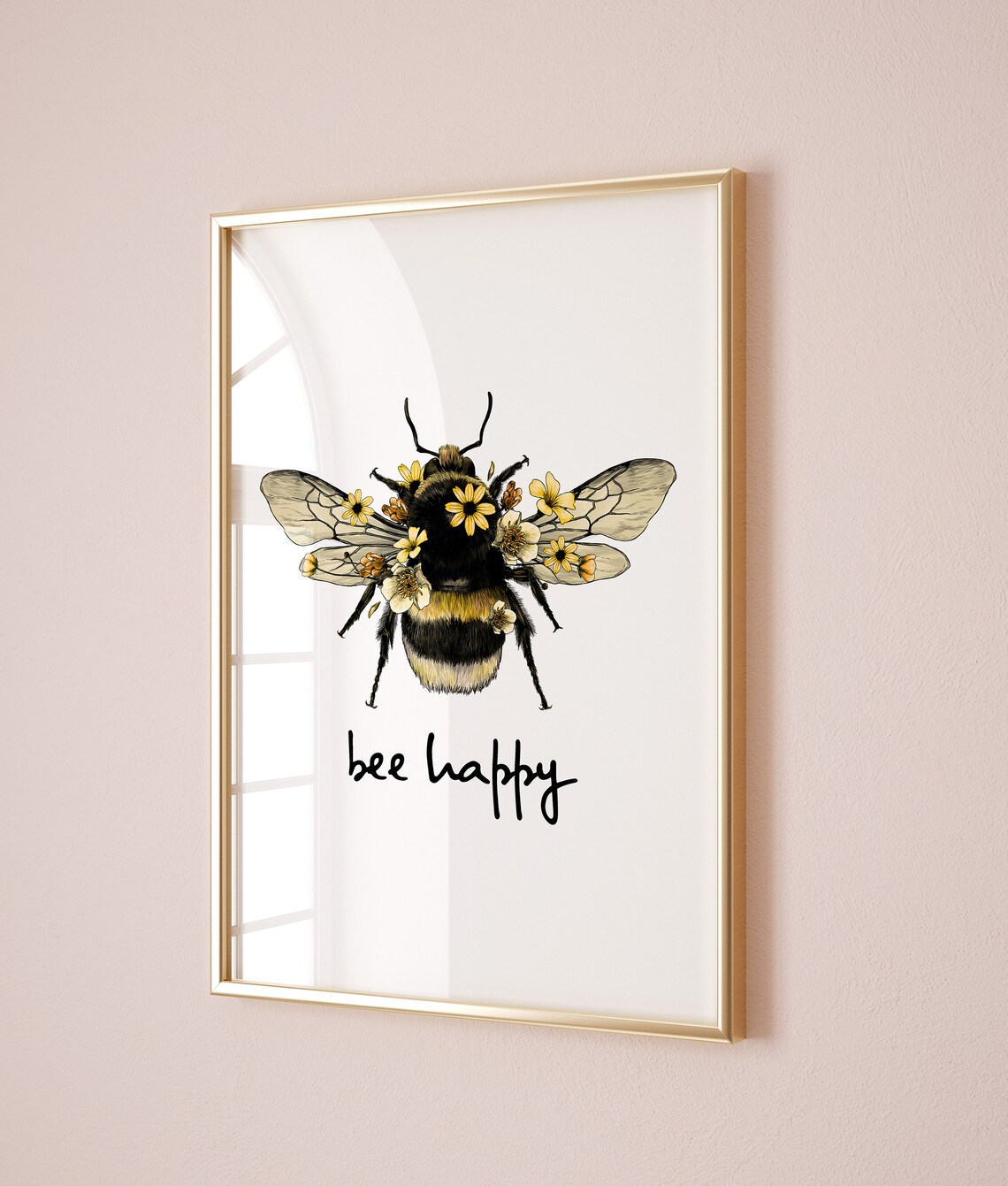 Bee Happy Bumble Bee Art Print for Kids Room