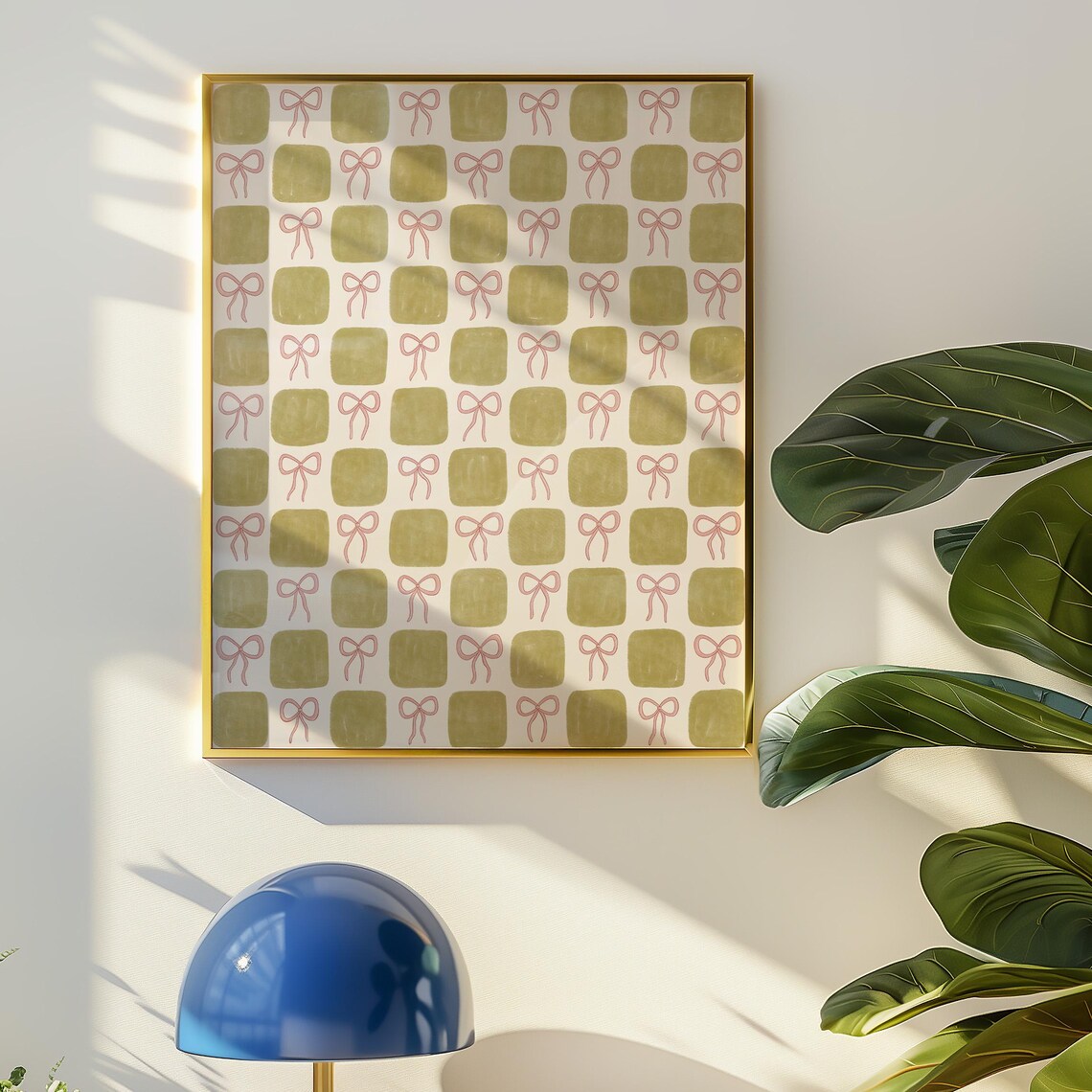 Green Checkered Pattern Art Print, Balletcore Preppy Decor