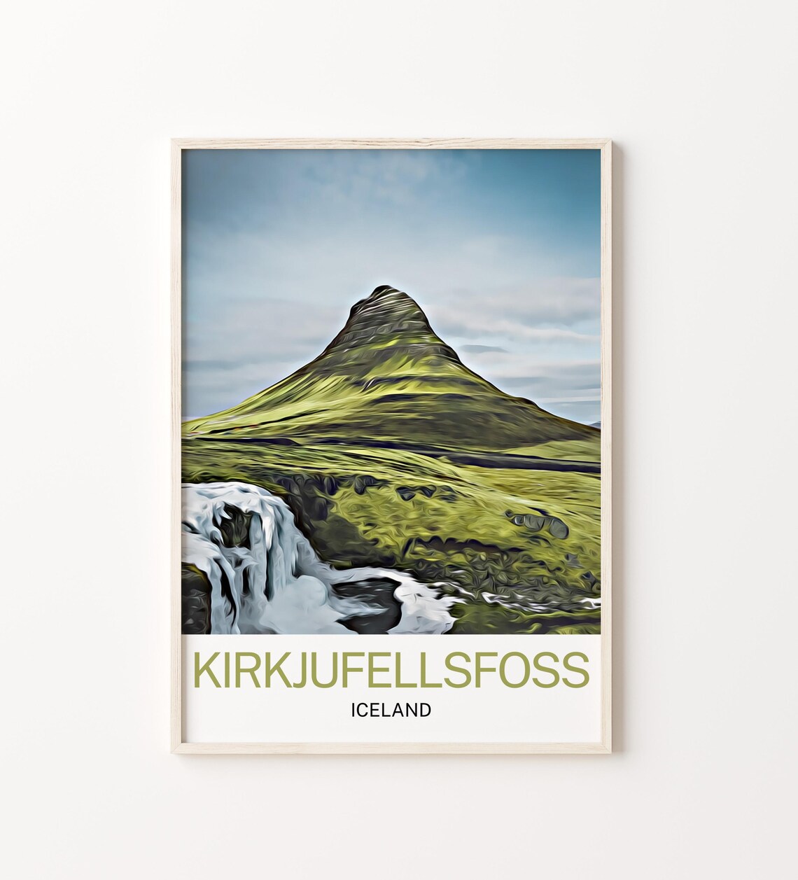 Kirkujfellsfoss Travel Poster, Iceland Waterfall
