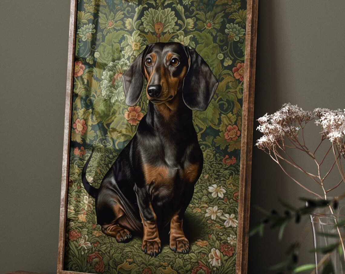William Morris Inspired Dachshund Dog Art Print