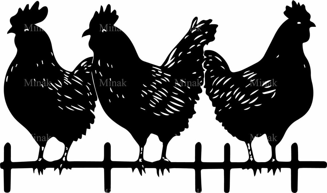 Farmhouse Chickens Perched On Fence Black Hen Silhouette Poster
