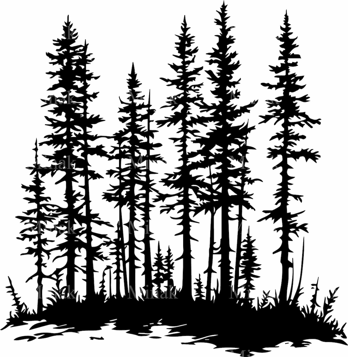 Pine Forest, Detailed Forest Tree Silhouette - Image 2