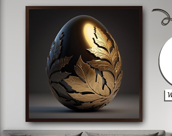 Golden Egg With Gold Leaves, Luxury Art