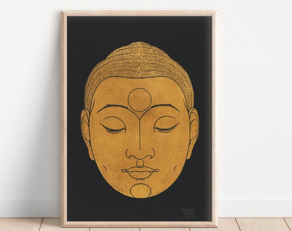Vintage Buddha Meditation Art Print, Minimalist Decor