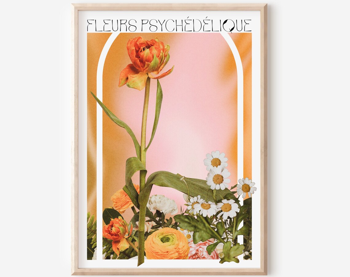 Fleurs Psychédéliques Retro Flower Arch Orange Tulip Art Poster