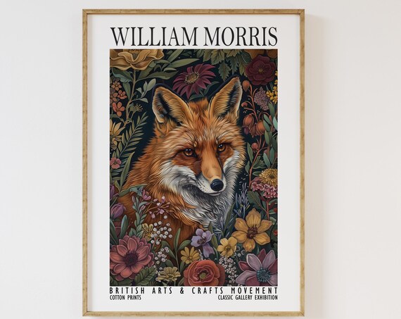 William Morris Red Fox Dark Botanical Woodland Exhibition Poster