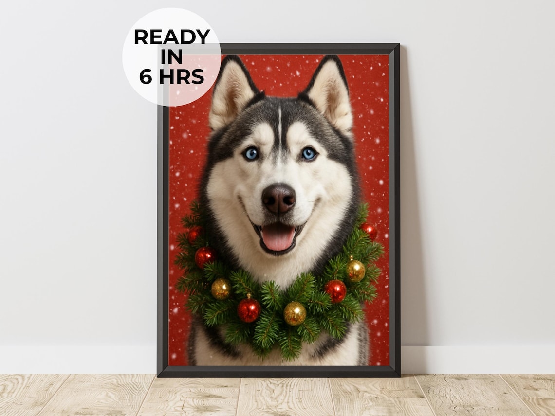 Christmas Pet Portrait, Gift For Cat Lovers Art Print