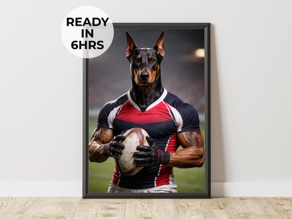 Custom Rugby Pet Portrait Athlete Dog Art Fan Gift