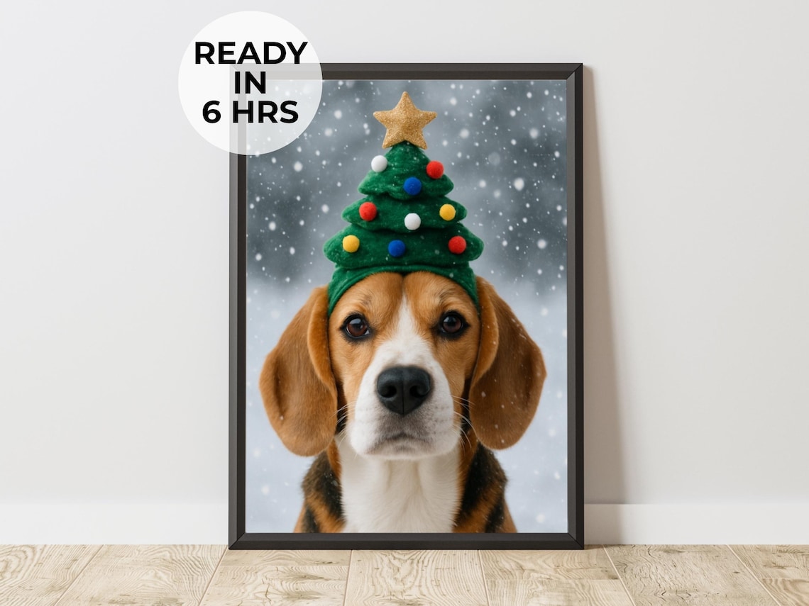 Christmas Pet Portrait Tree Dog Poster Print
