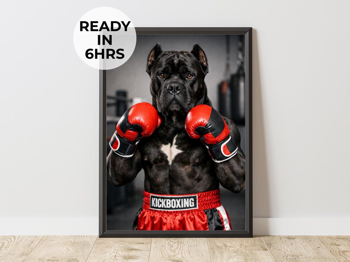 Cane Corso Kickboxer Dog In Red Boxing Gloves And Trunks Funny Poster