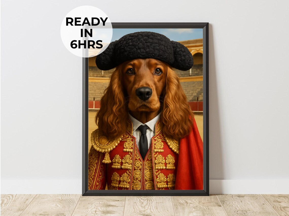 Irish Setter Matador In Red Gold Bullfighter Suit Arena Portrait Dog Poster