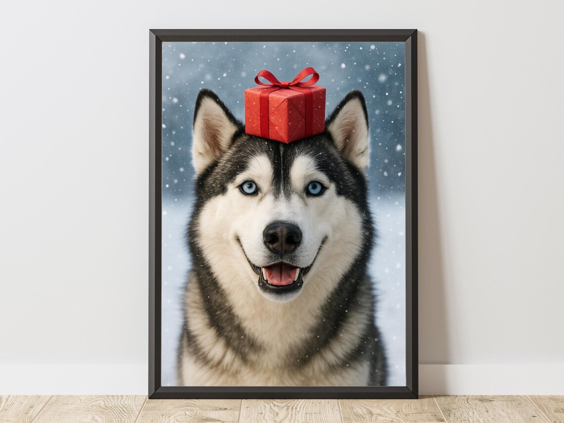 Kersthuisdierportret Festive Dog Portrait Art Print